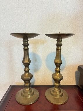 Pair of Vintage Solid Brass Candlestick Candle Holders  11” Tall